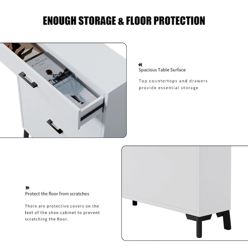 Shoe Storage Cabinet for Entryway, Free Standing Organizer with 2 Flip Drawers, Hidden Shoe Rack for Doorway Hallway Closet