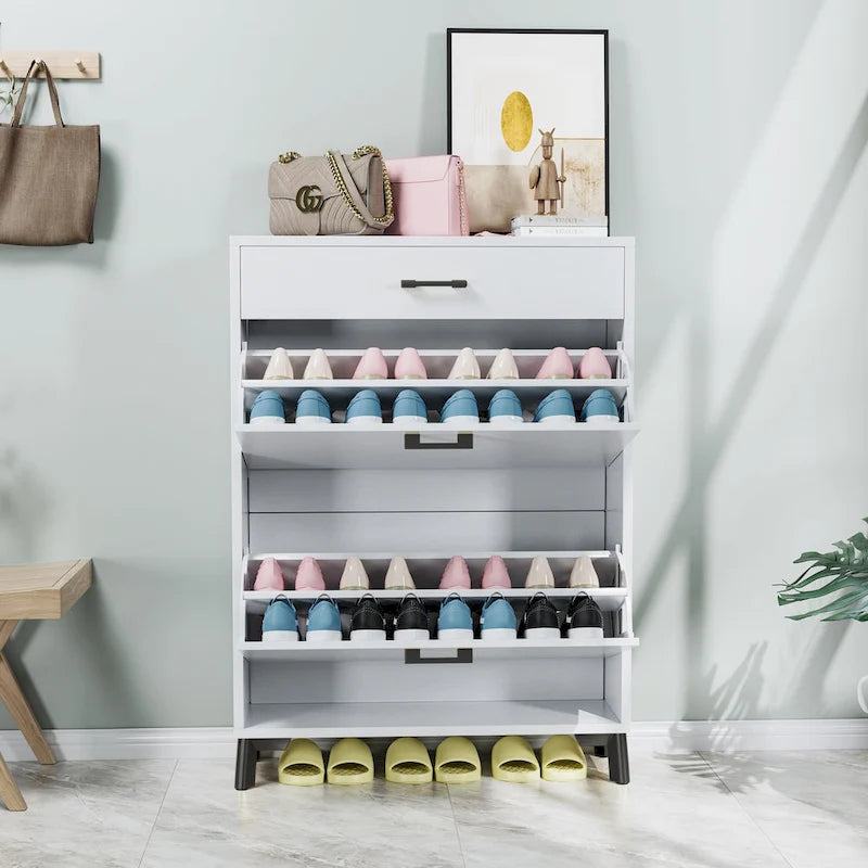 Shoe Storage Cabinet for Entryway, Free Standing Organizer with 2 Flip Drawers, Hidden Shoe Rack for Doorway Hallway Closet