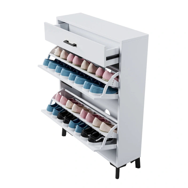 Shoe Storage Cabinet for Entryway, Free Standing Organizer with 2 Flip Drawers, Hidden Shoe Rack for Doorway Hallway Closet