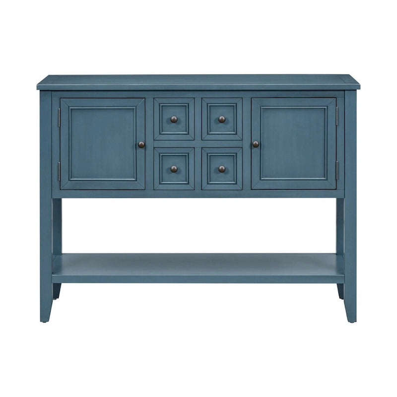 Console vintage de rangement avec quatre petits tiroirs et une étagère inférieure pour salons, entrées et cuisines