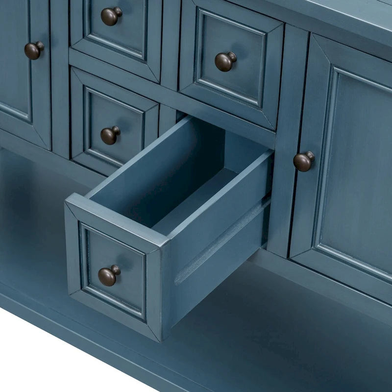 Console vintage de rangement avec quatre petits tiroirs et une étagère inférieure pour salons, entrées et cuisines