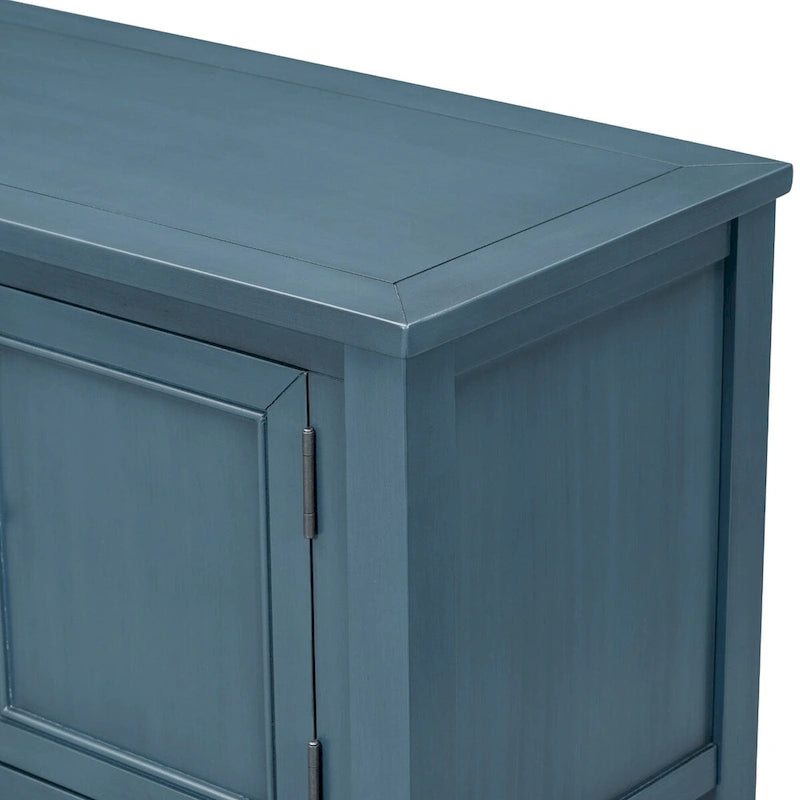 Console vintage de rangement avec quatre petits tiroirs et une étagère inférieure pour salons, entrées et cuisines