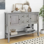 Console vintage de rangement avec quatre petits tiroirs et une étagère inférieure pour salons, entrées et cuisines