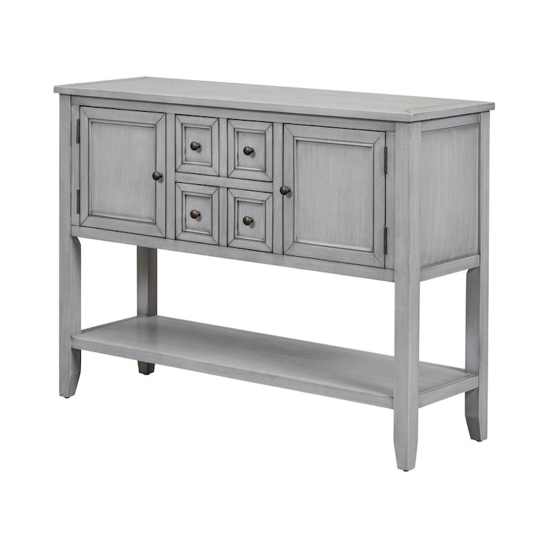Console vintage de rangement avec quatre petits tiroirs et une étagère inférieure pour salons, entrées et cuisines