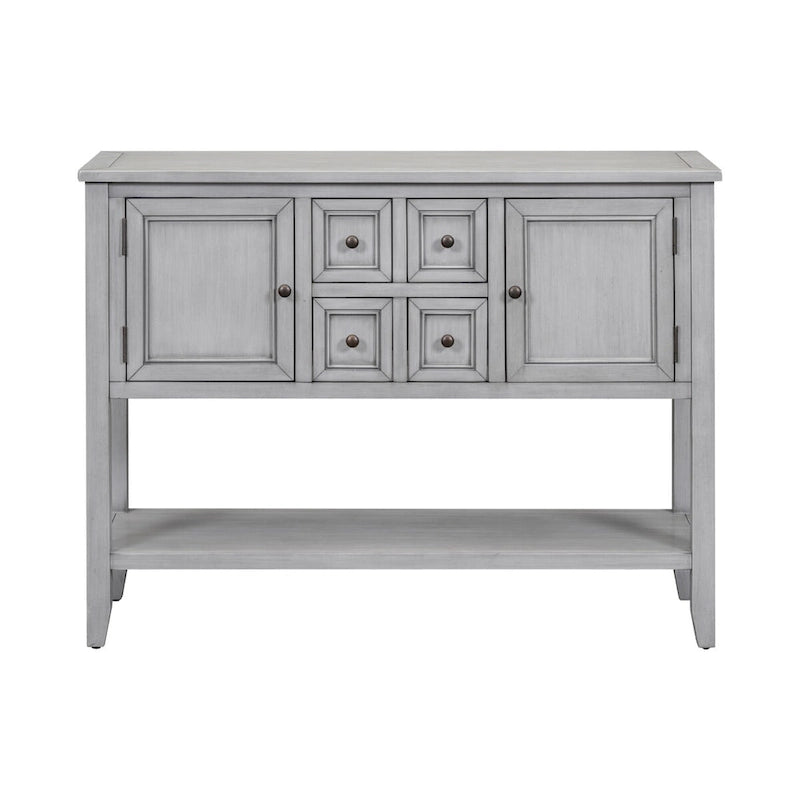 Console vintage de rangement avec quatre petits tiroirs et une étagère inférieure pour salons, entrées et cuisines