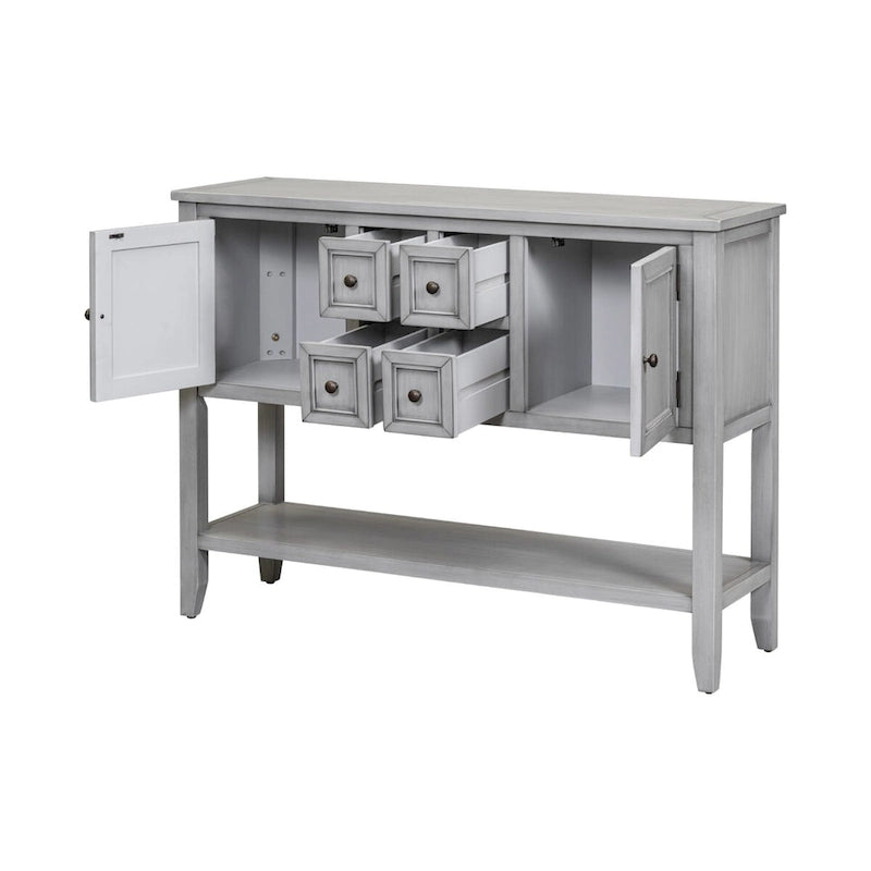 Console vintage de rangement avec quatre petits tiroirs et une étagère inférieure pour salons, entrées et cuisines