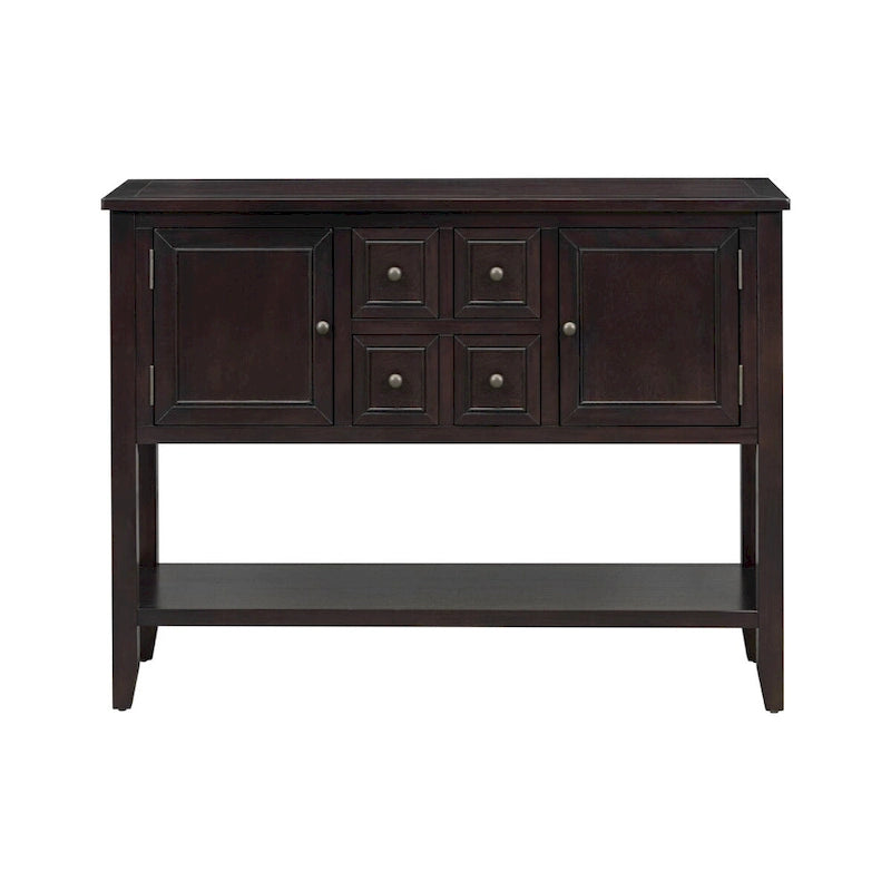 Console vintage de rangement avec quatre petits tiroirs et une étagère inférieure pour salons, entrées et cuisines
