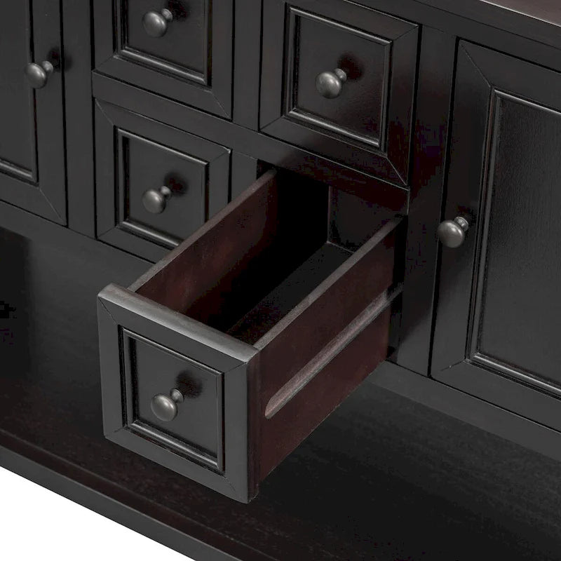 Console vintage de rangement avec quatre petits tiroirs et une étagère inférieure pour salons, entrées et cuisines
