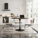 Table à manger ronde moderne, avec piètement en métal