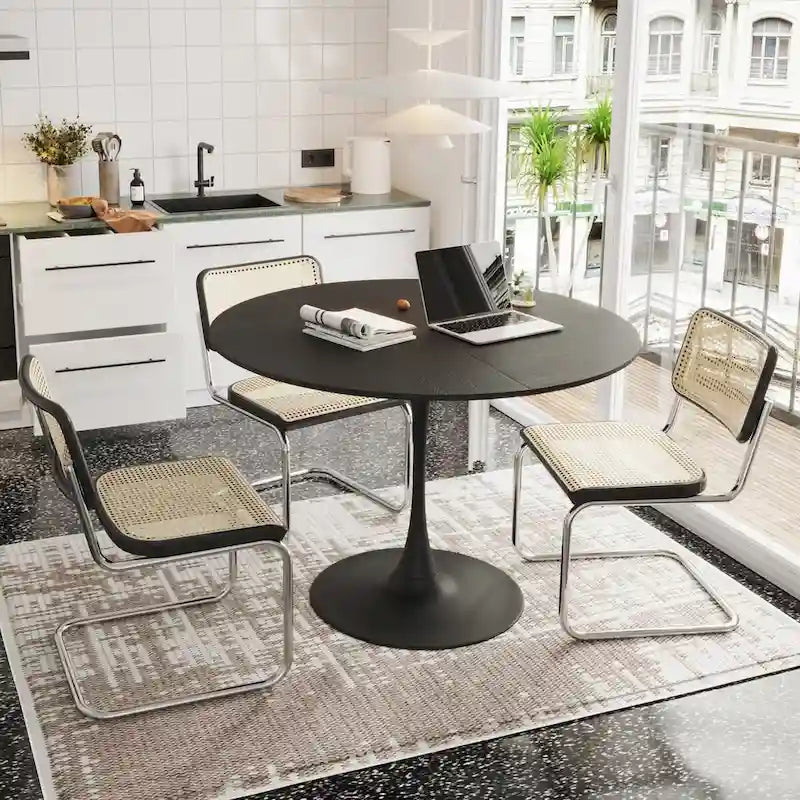 Table à manger ronde moderne, avec piètement en métal