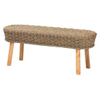 Modern Bohemian Natural Seagrass and Acacia Wood Accent Bench