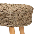 Modern Bohemian Natural Seagrass and Acacia Wood Accent Bench