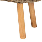 Modern Bohemian Natural Seagrass and Acacia Wood Accent Bench