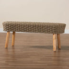 Modern Bohemian Natural Seagrass and Acacia Wood Accent Bench