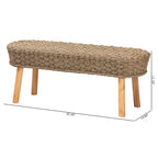 Modern Bohemian Natural Seagrass and Acacia Wood Accent Bench