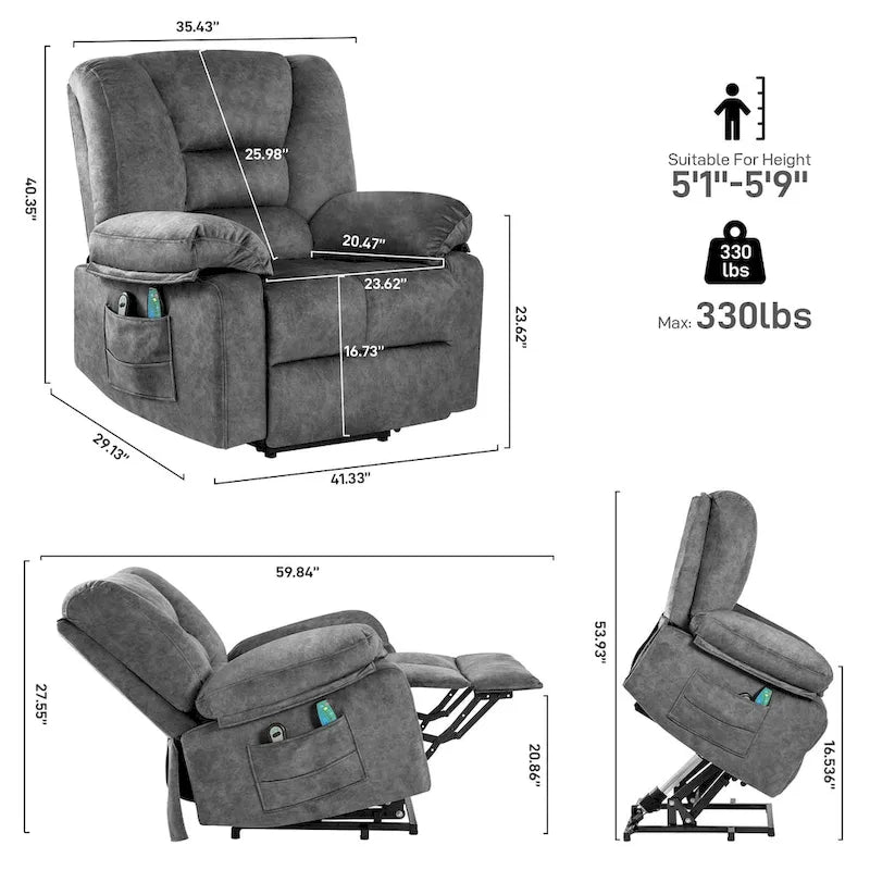 Fauteuil inclinable releveur avec massage pour personnes âgées