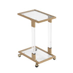 Table d'appoint en acrylique en forme de C, table de canapé avec plateau en verre et base en métal