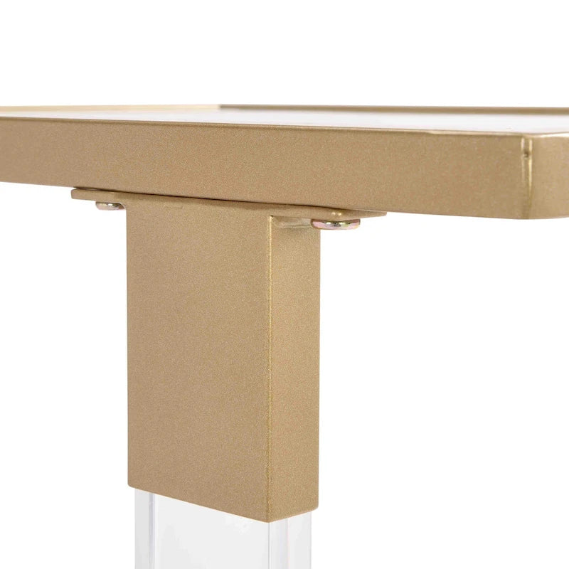 Table d'appoint en acrylique en forme de C, table de canapé avec plateau en verre et base en métal