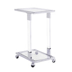 Table d'appoint en acrylique en forme de C, table de canapé avec plateau en verre et base en métal