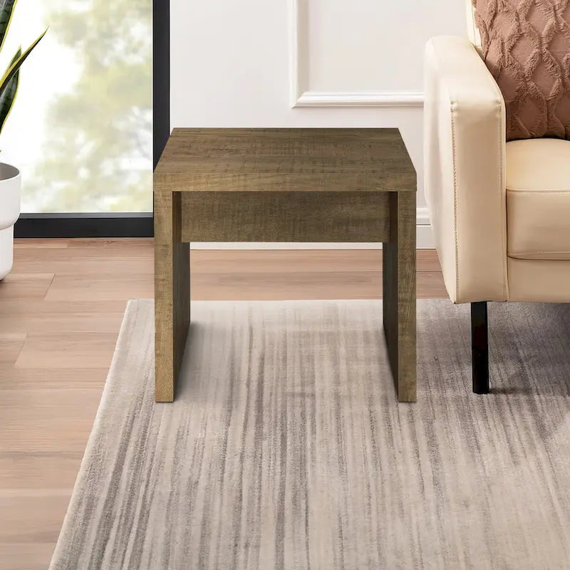 Table d'appoint de 24 pouces avec marques de scie brutes, bois, marron naturel