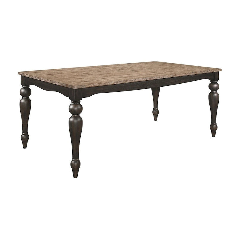 Table à manger brossée marron avec pied tourné