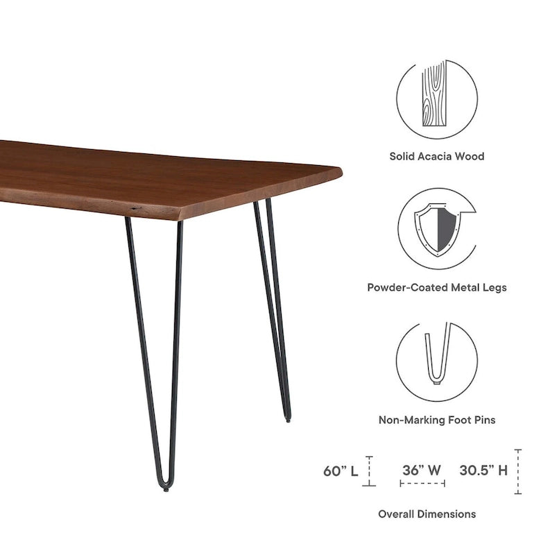 Table de salle à manger rectangulaire en bois d'acacia massif de 60 po