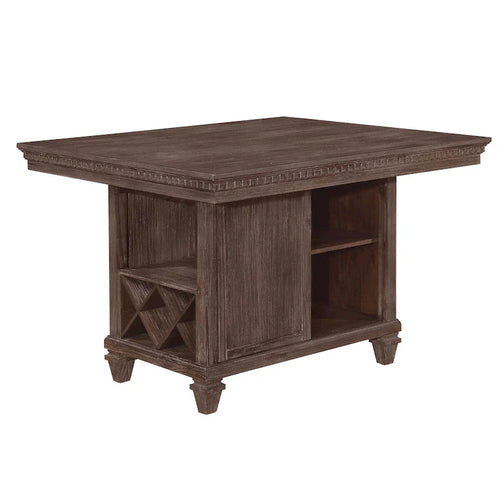Edward 54 Inch Counter Height Dining Table, Wine Rack, Wood, Warm Brown