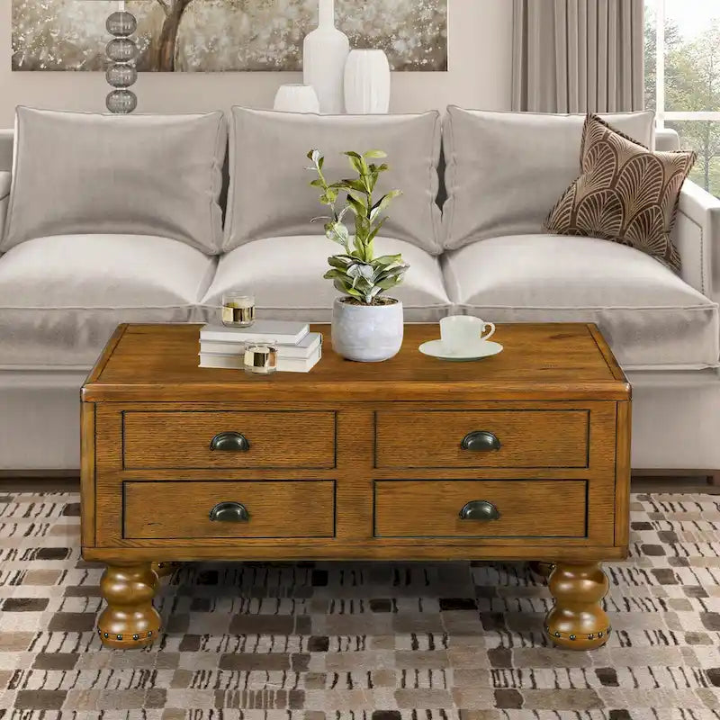 40 Solid Wood Rectangle Coffee Table with 4 Drawers
