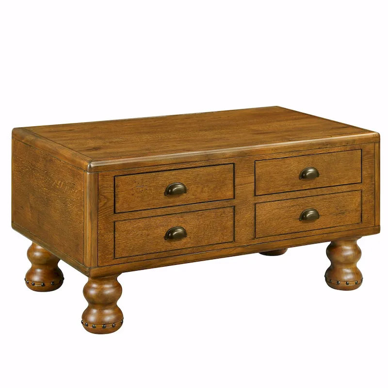 Table basse rectangulaire en bois massif de 40 po avec 4 tiroirs