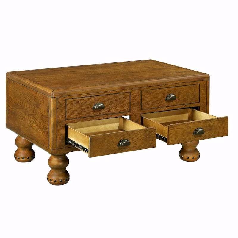 Table basse rectangulaire en bois massif de 40 po avec 4 tiroirs