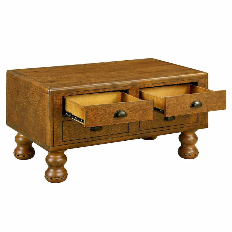 Table basse rectangulaire en bois massif de 40 po avec 4 tiroirs