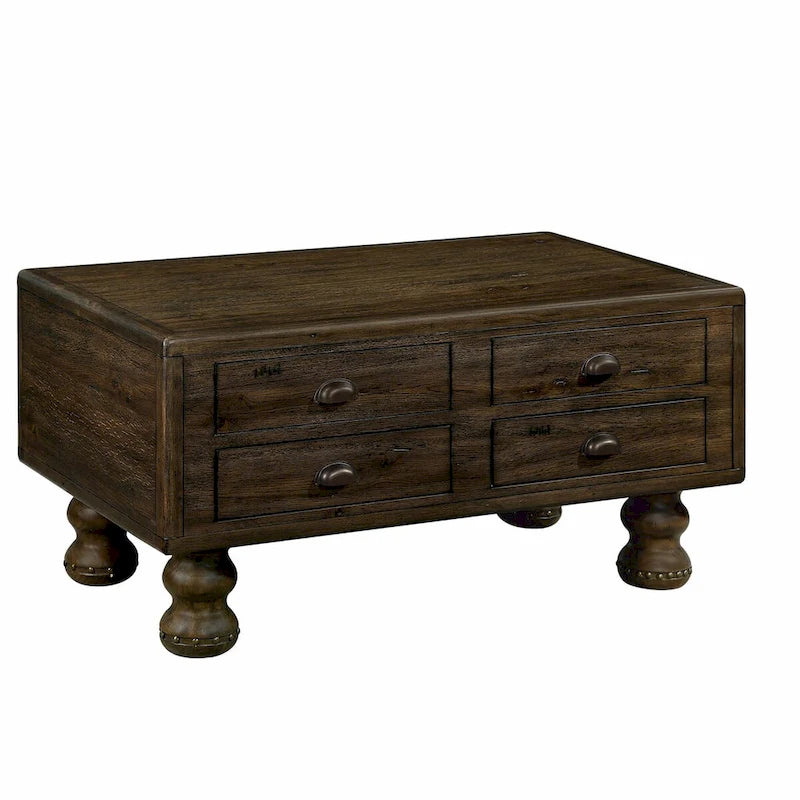 Table basse rectangulaire en bois massif de 40 po avec 4 tiroirs
