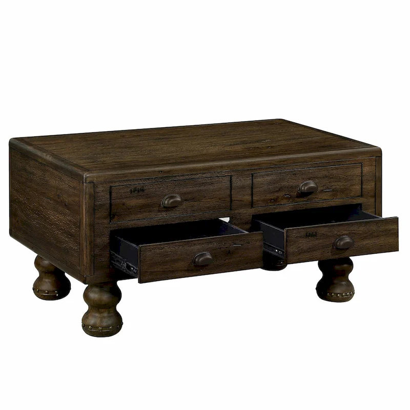 Table basse rectangulaire en bois massif de 40 po avec 4 tiroirs