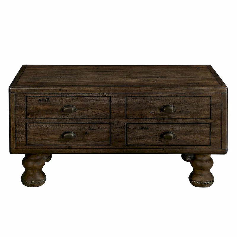 Table basse rectangulaire en bois massif de 40 po avec 4 tiroirs
