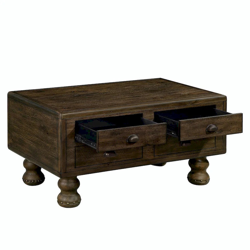 Table basse rectangulaire en bois massif de 40 po avec 4 tiroirs