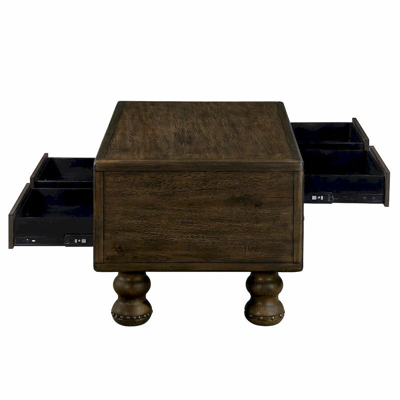 Table basse rectangulaire en bois massif de 40 po avec 4 tiroirs