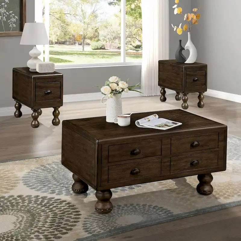 Table basse rectangulaire en bois massif de 40 po avec 4 tiroirs