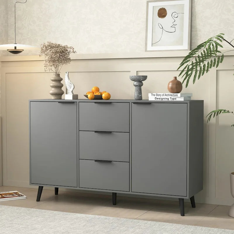 Sideboard Buffet Cabinet with Storage, Wood Coffee Bar Cabinet, 3 Drawers & 2 Doors, Buffet Cabinet Cupboard
