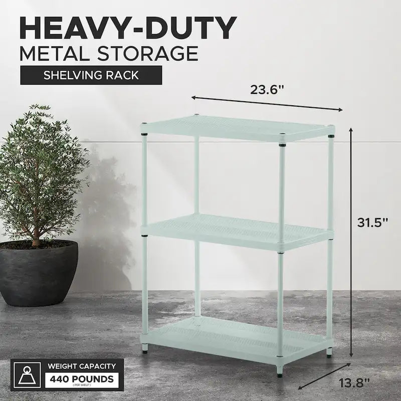 3 Tier Full-Size Metal Storage Shelving Unit Rack, White - 12
