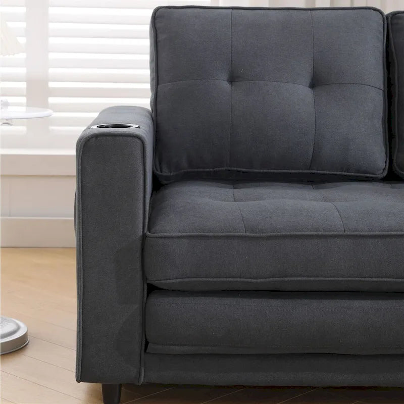 Oaks Aura Upholstered Futon Sofa with Pull-Out Sleeper Couch, Muticolour Choice Foldable Tufted Loveseat With Cup Holder