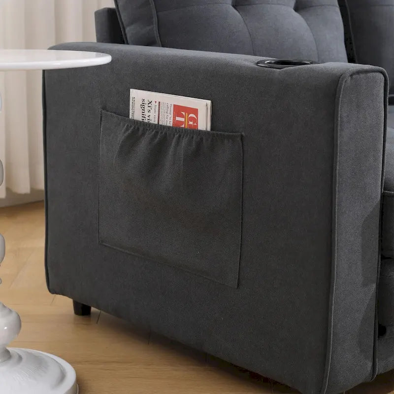 Oaks Aura Upholstered Futon Sofa with Pull-Out Sleeper Couch, Muticolour Choice Foldable Tufted Loveseat With Cup Holder