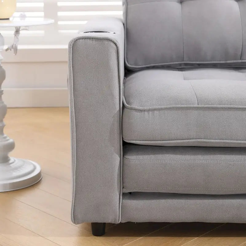 Oaks Aura Upholstered Futon Sofa with Pull-Out Sleeper Couch, Muticolour Choice Foldable Tufted Loveseat With Cup Holder